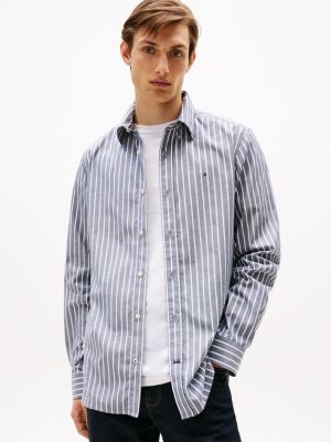 Regular Fit Stripe Stretch Poplin Shirt, Carbon Navy Stripe