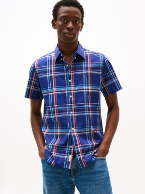 Slim Fit Madras Stretch Poplin Shirt, Blue Ink