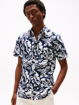 Regular Fit Tropic Stretch-Poplin Shirt, Navy