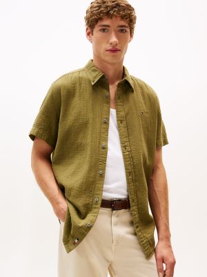 Short-Sleeve Gauze Shirt, Uniform Olive