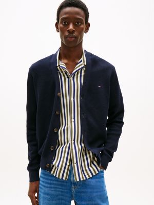 Cotton Mesh-Knit Cardigan, Navy