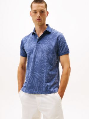 Regular Fit Palm Print Polo, Faded Indigo