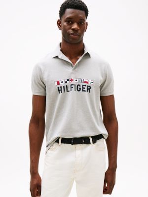 Regular Fit Nautical Graphic Logo Polo, Grey Heather