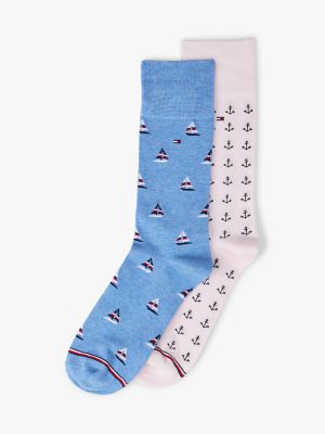 Sailboat and Anchor Trouser Sock 2-Pack, Copenhagen Blue Heather/Multi