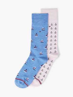 Sailboat and Anchor Trouser Sock 2-Pack, Copenhagen Blue Heather/Multi