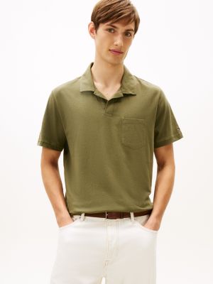 Regular Fit Linen-Blend Pocket Polo, Utility Olive