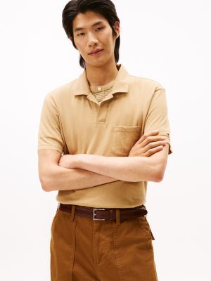 Regular Fit Linen-Blend Pocket Polo, Classic Khaki