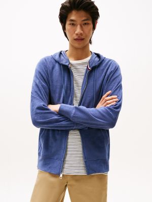 Terry Toweling Zip Hoodie, Faded Indigo