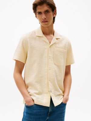 Regular Fit Seersucker Camp Shirt, Classic Beige
