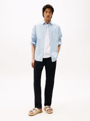 Cotton-Linen Blend Pull-On Pant, Dark Night Blue