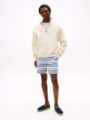 Stripe Stretch-Cotton Twill 7" Short, Classic Beige/Blue Stripe