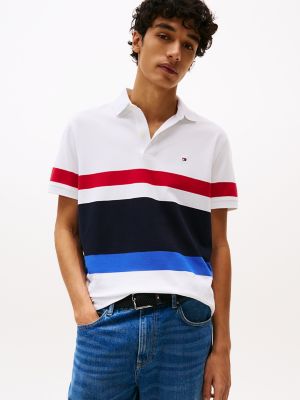 Regular Fit Block Stripe Polo, Optic White Colorblock