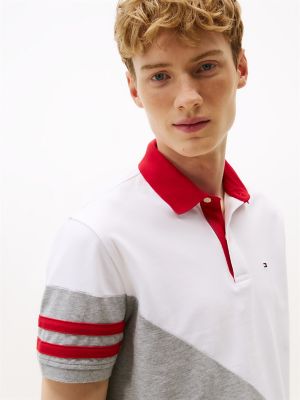 Regular Fit Diagonal Colorblock Polo, Grey Heather/White