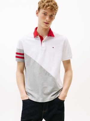 Regular Fit Diagonal Colorblock Polo, Grey Heather/White