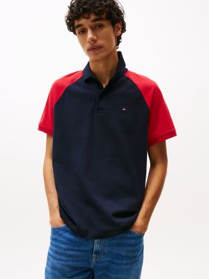 Regular Fit Raglan-Sleeve Polo, Navy/Red
