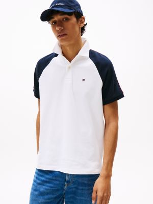 Regular Fit Raglan-Sleeve Polo, Optic White/Navy