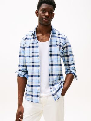 Slim Fit Plaid Oxford Stretch Shirt, Vessel Blue Multi