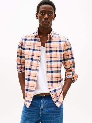 Slim Fit Plaid Oxford Stretch Shirt, Sunny Orange Multi