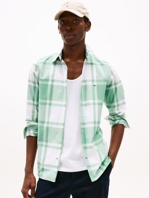 Slim Fit Bold Plaid Stretch Poplin Shirt, Frosted Evergreen/Optic White