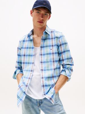 Slim Fit Madras Stretch Poplin Shirt, Vessel Blue Multi
