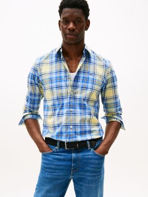 Regular Fit Plaid Stretch Poplin Shirt, Citronella
