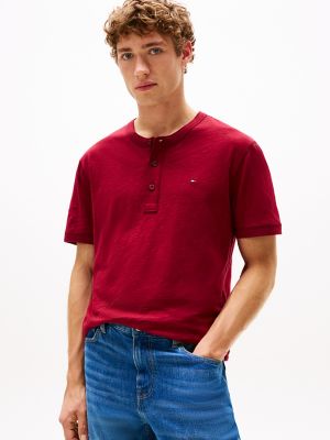 Slub Cotton Henley T-Shirt, Rouge