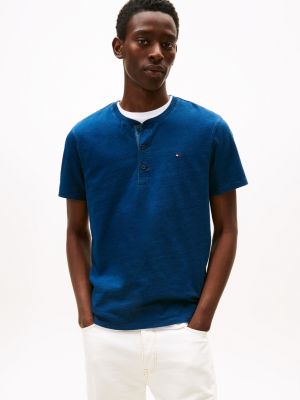 Garment-Dyed Short-Sleeve Henley, Deep Indigo