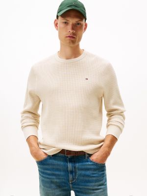 Long-Sleeve Waffle-Knit T-Shirt, Ivory Heather