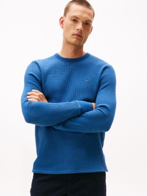 Long-Sleeve Waffle-Knit T-Shirt, Fossil Blue