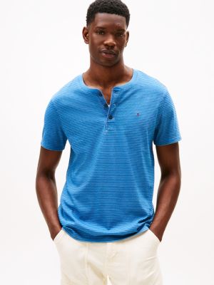 Striped Short-Sleeve Henley, Indigo