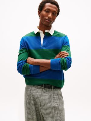 Classic Rugby Polo, Ornamental Green/Blue Stripe