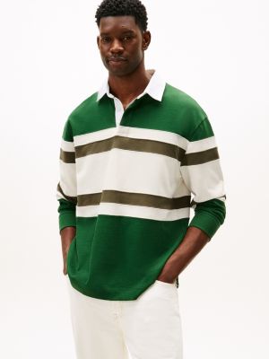 Colorblock Stripe Rugby Polo, Deep Evergreen Stripe