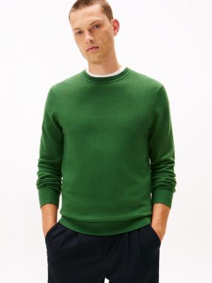 Wool-Blend Crewneck Sweater, Deep Evergreen