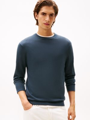 Wool-Blend Crewneck Sweater, Military Denim