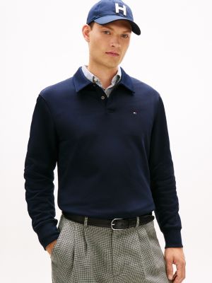 Long-Sleeve Fleece Sweatshirt Polo, Navy