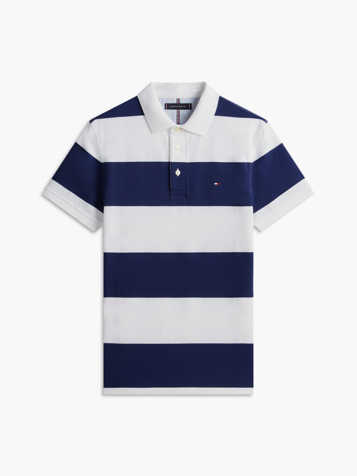 Slim Fit Rugby Stripe Polo — Navy/White Stripe
