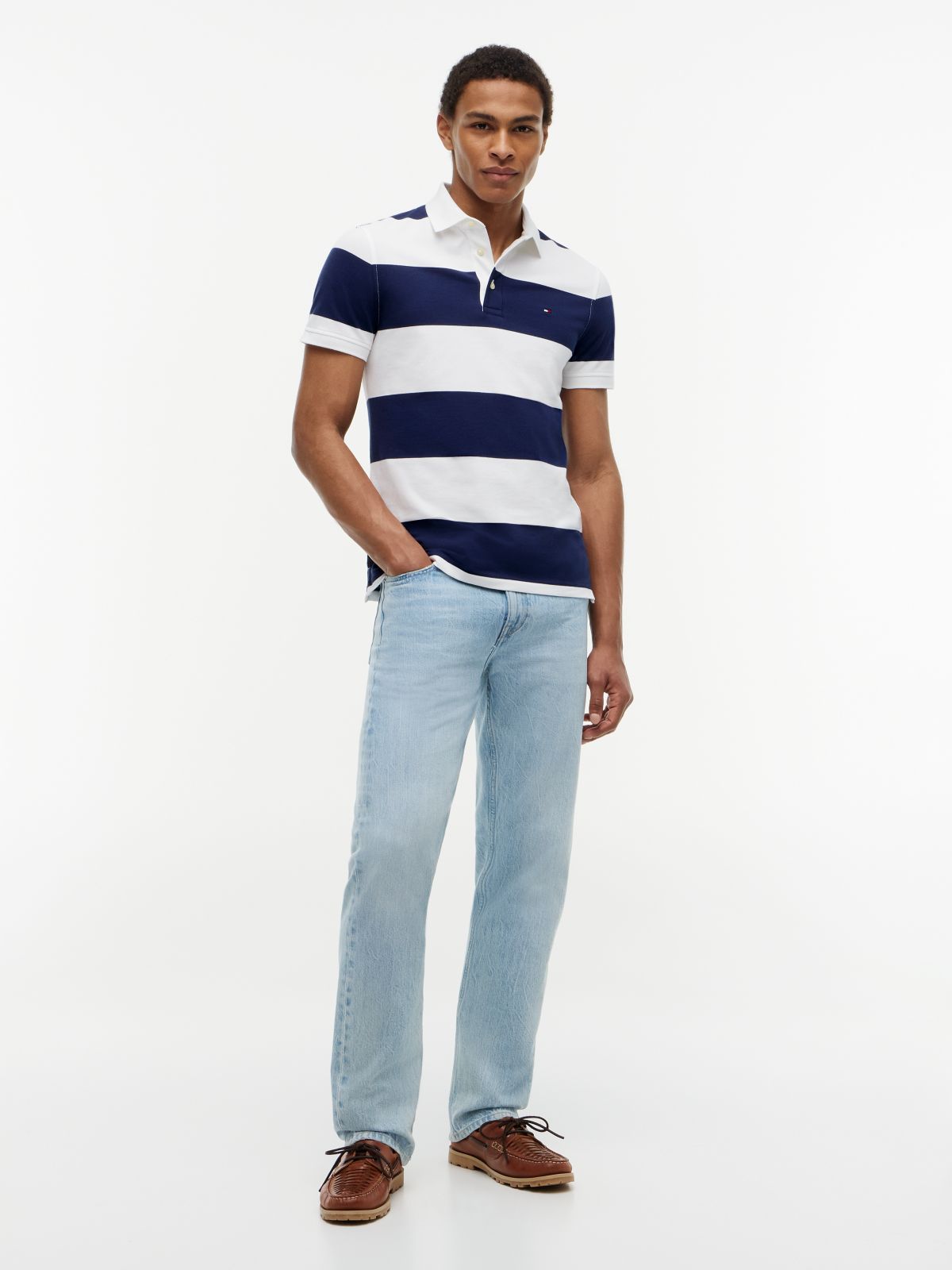Slim Fit Rugby Stripe Polo — Navy/White Stripe