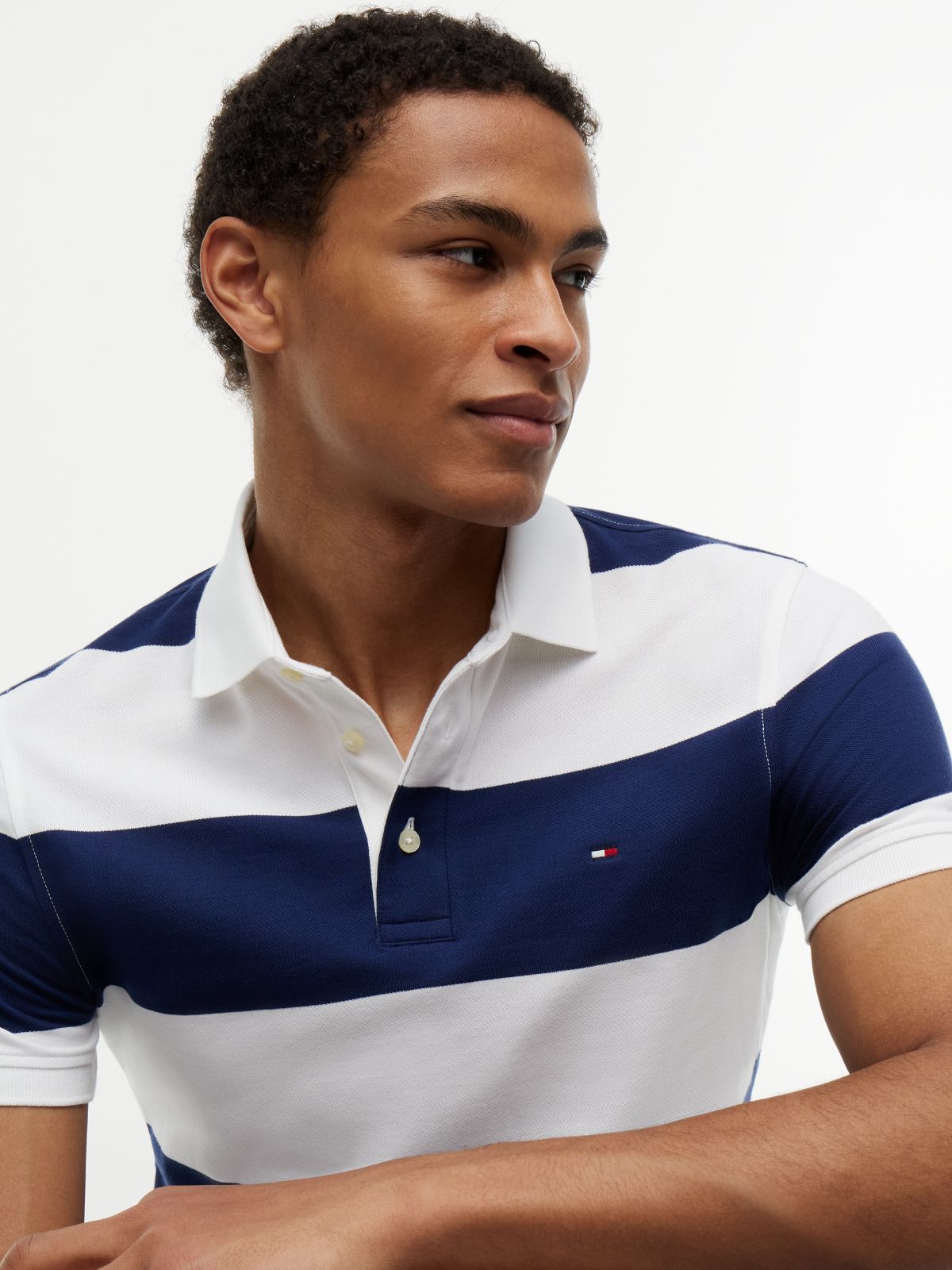 Slim Fit Rugby Stripe Polo — Navy/White Stripe