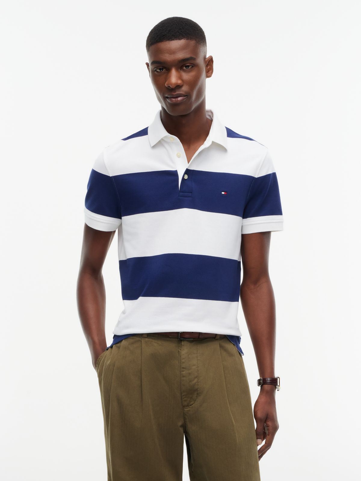Slim Fit Rugby Stripe Polo — Carbon Navy Stripe