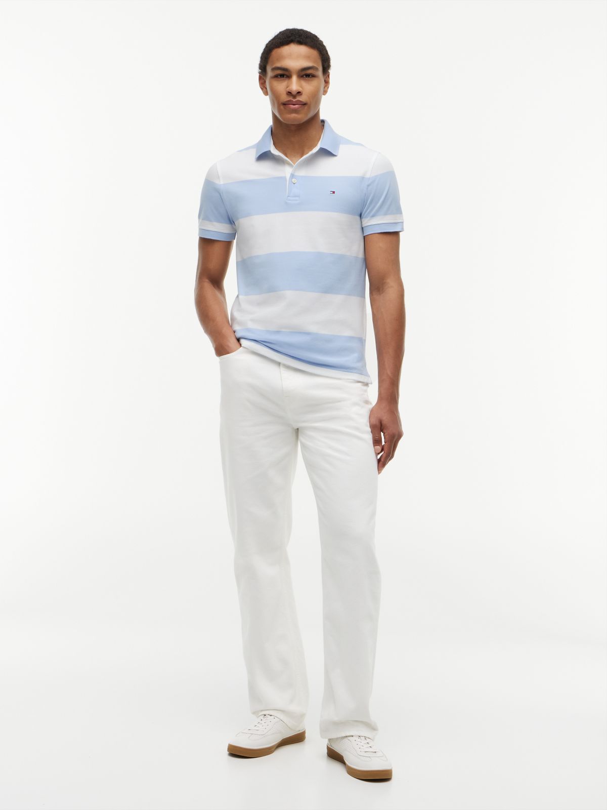 Slim Fit Rugby Stripe Polo — Light Blue/White Stripe