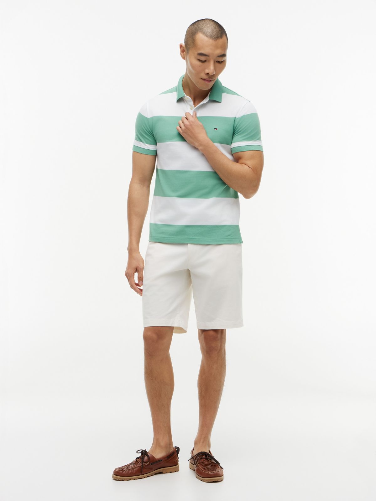 Slim Fit Rugby Stripe Polo — Fort Green/White Stripe