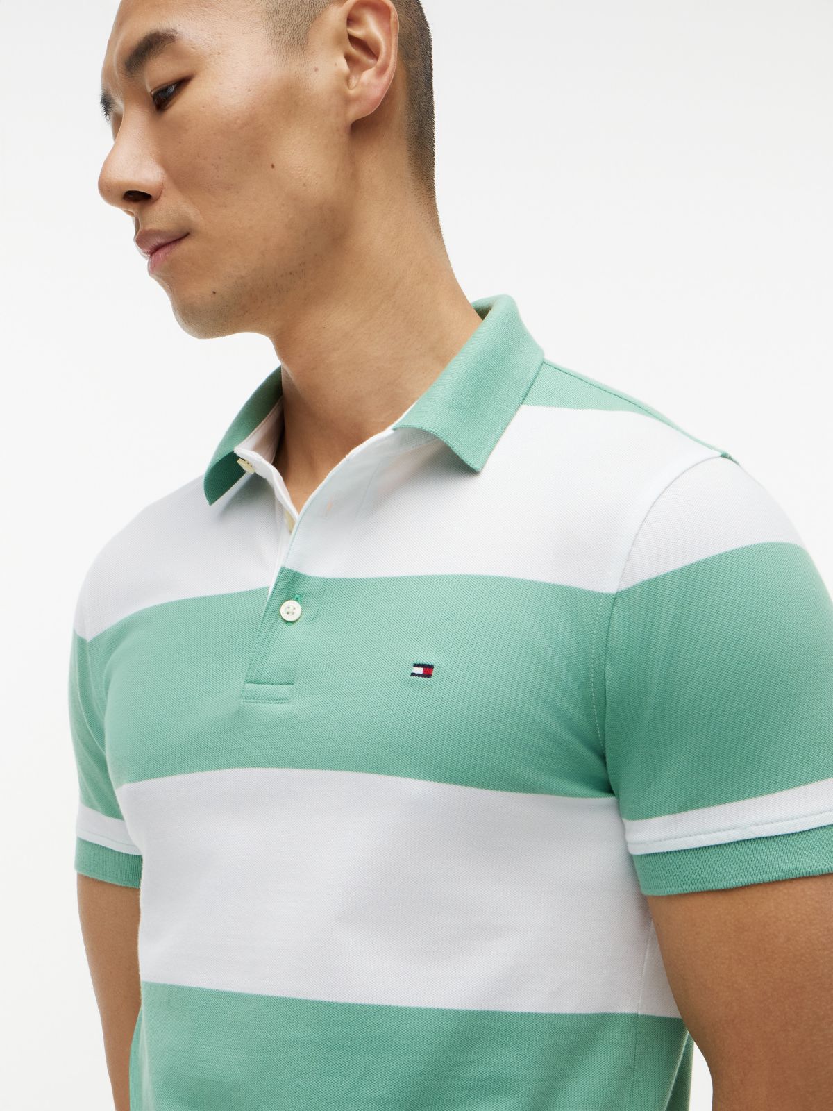 Slim Fit Rugby Stripe Polo — Fort Green/White Stripe