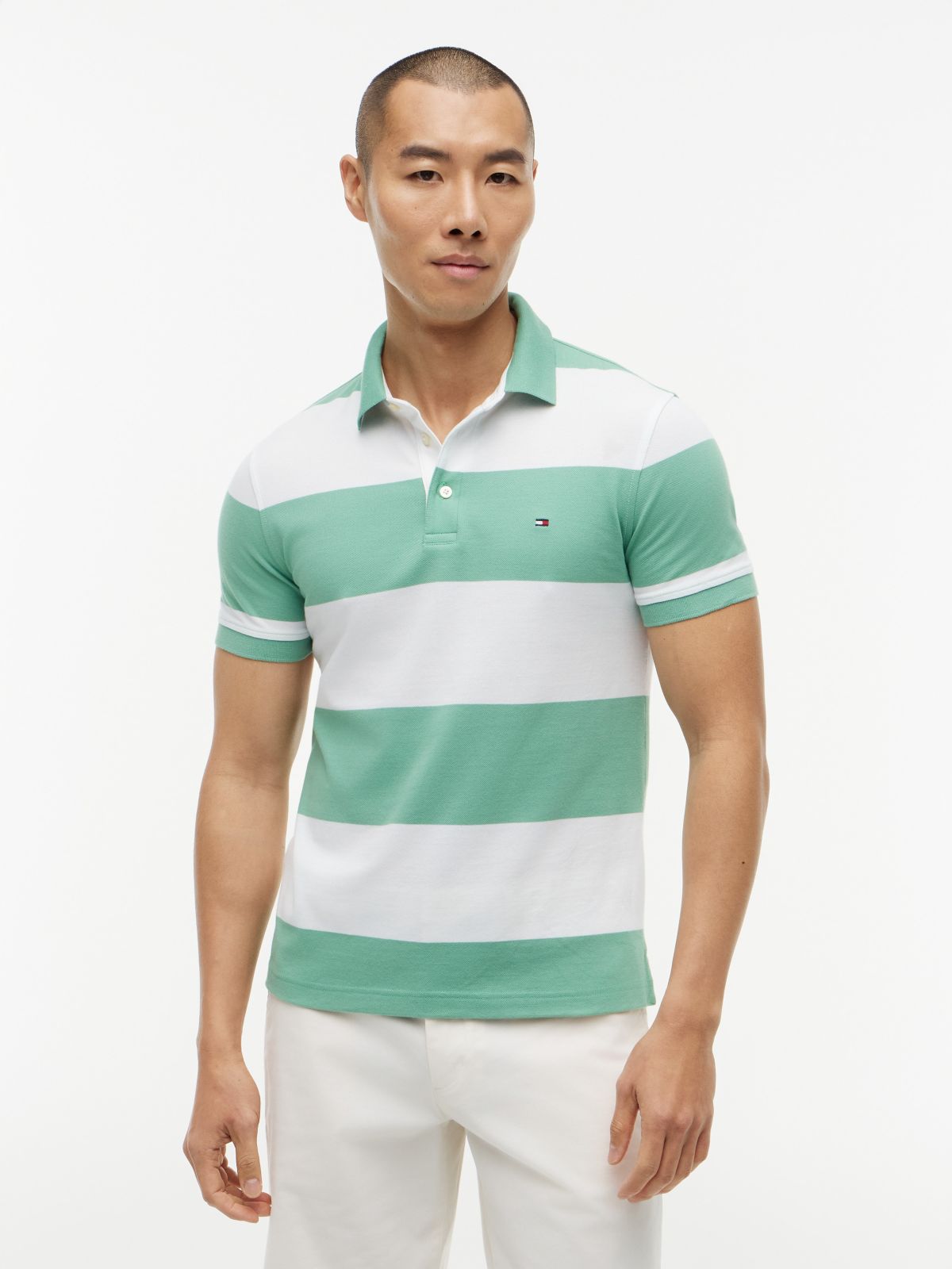 Slim Fit Rugby Stripe Polo — Fort Green/White Stripe