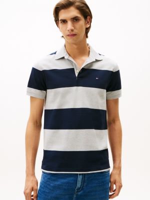 Slim Fit Rugby-Stripe Polo, Grey Heather