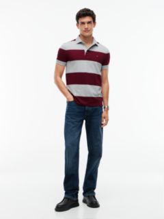 Slim Fit Rugby Stripe Polo — Grey Heather 2