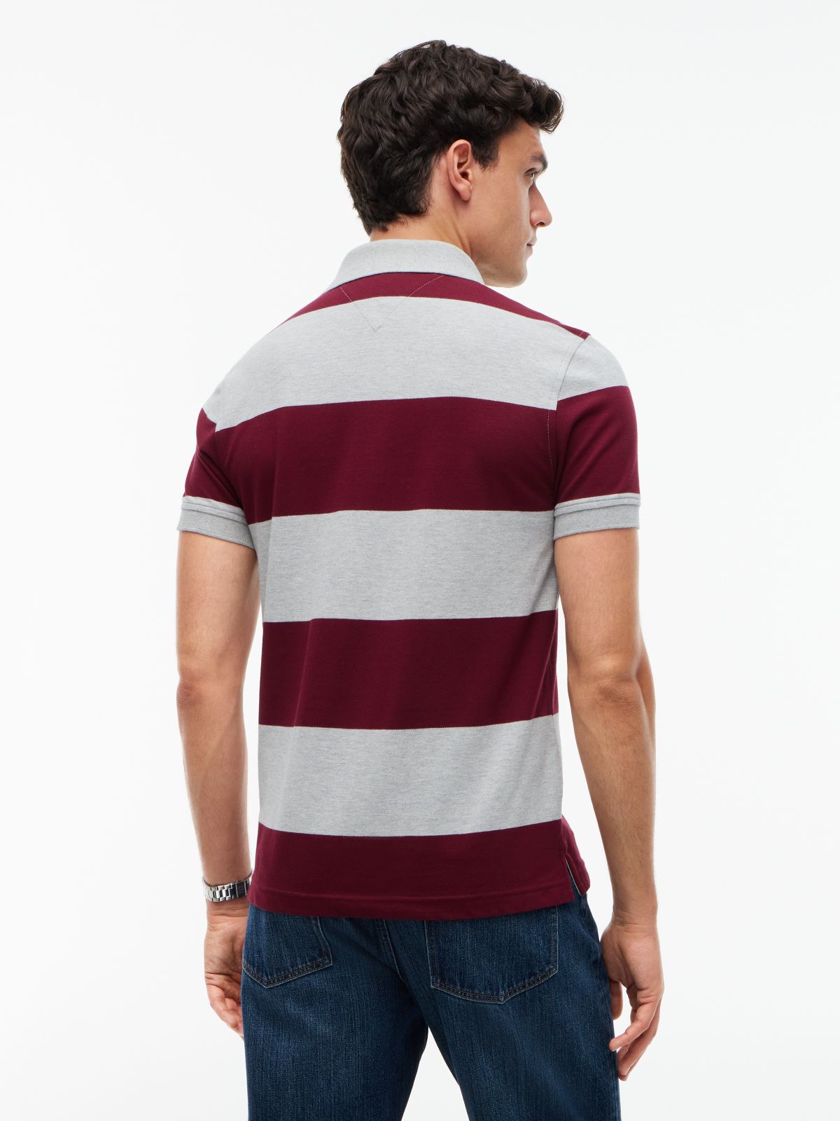 Slim Fit Rugby Stripe Polo — Grey Heather