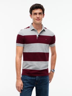 Slim Fit Rugby Stripe Polo, Grey Heather