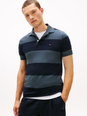 Slim Fit Rugby-Stripe Polo, Military Denim/Navy Stripe