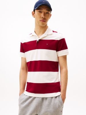 Slim Fit Rugby-Stripe Polo, Rouge