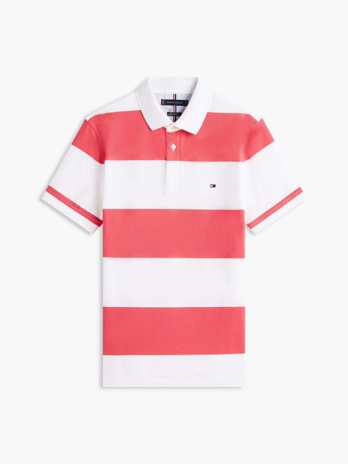 Slim Fit Rugby Stripe Polo — Coral